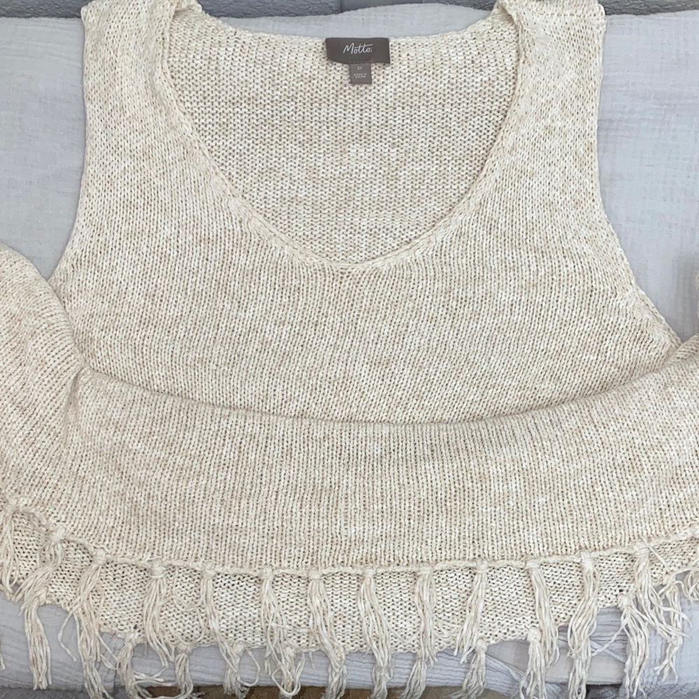 Motto 3X Cream Knit Fringe Tank | Boho Festival Top